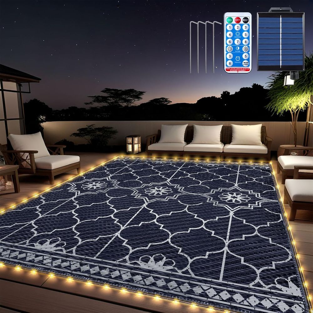 Outdoor Camping Rugs 8X10 - Illuminated 8x10 Patio Rug with 113