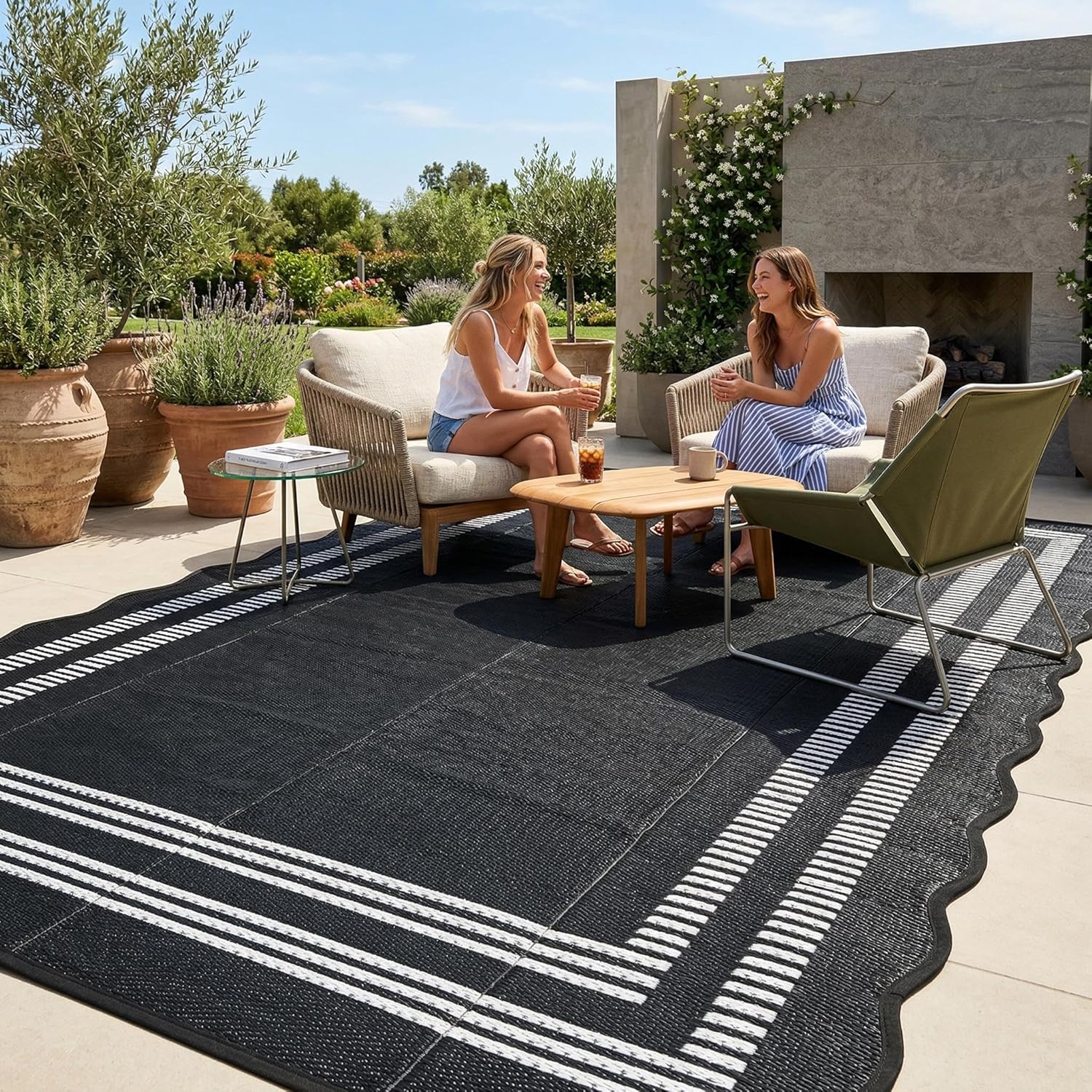 Outdoor Camping Rugs 8X10 - Waterproof Outdoor Rug 8x10, Scalloped Geometric