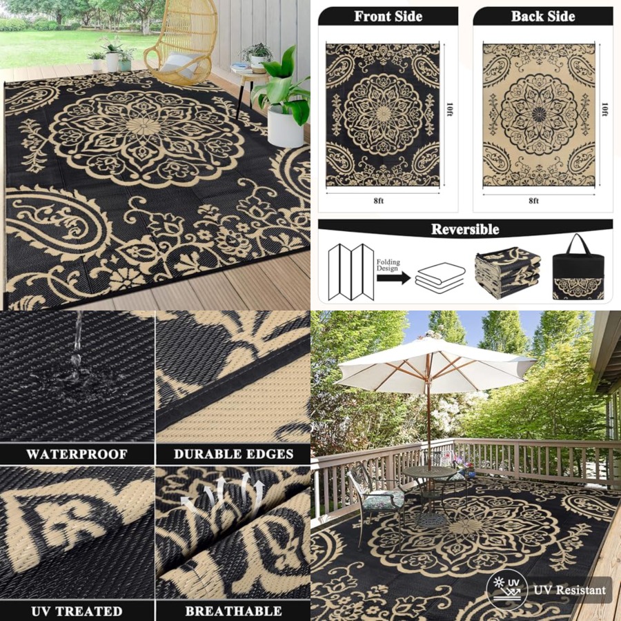 Outdoor Camping Rugs 8X10 - Waterproof Outdoor Rug 8x10, Reversible Plastic