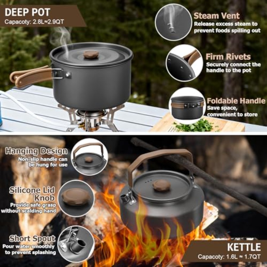 Camping cookware mess kit for  – Outdoor Camping Kettle Bewertung und Preis